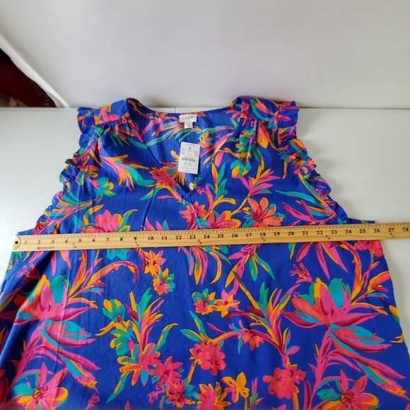 J. Crew Sleeveless Ruffle Top Size 3X Floral V-Neck Popover Spring Blouse NEW - Picture 8 of 13